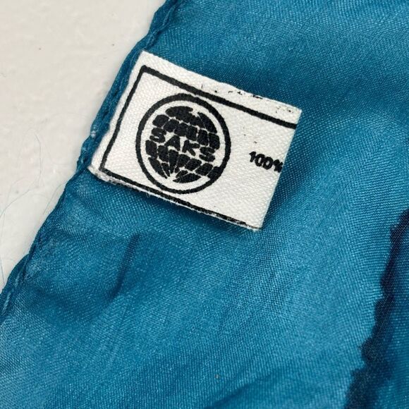 The Sak Vintage Silk Blue & Green Watercolor Scarf Fairy Office Old Money Artsy - Picture 6 of 9